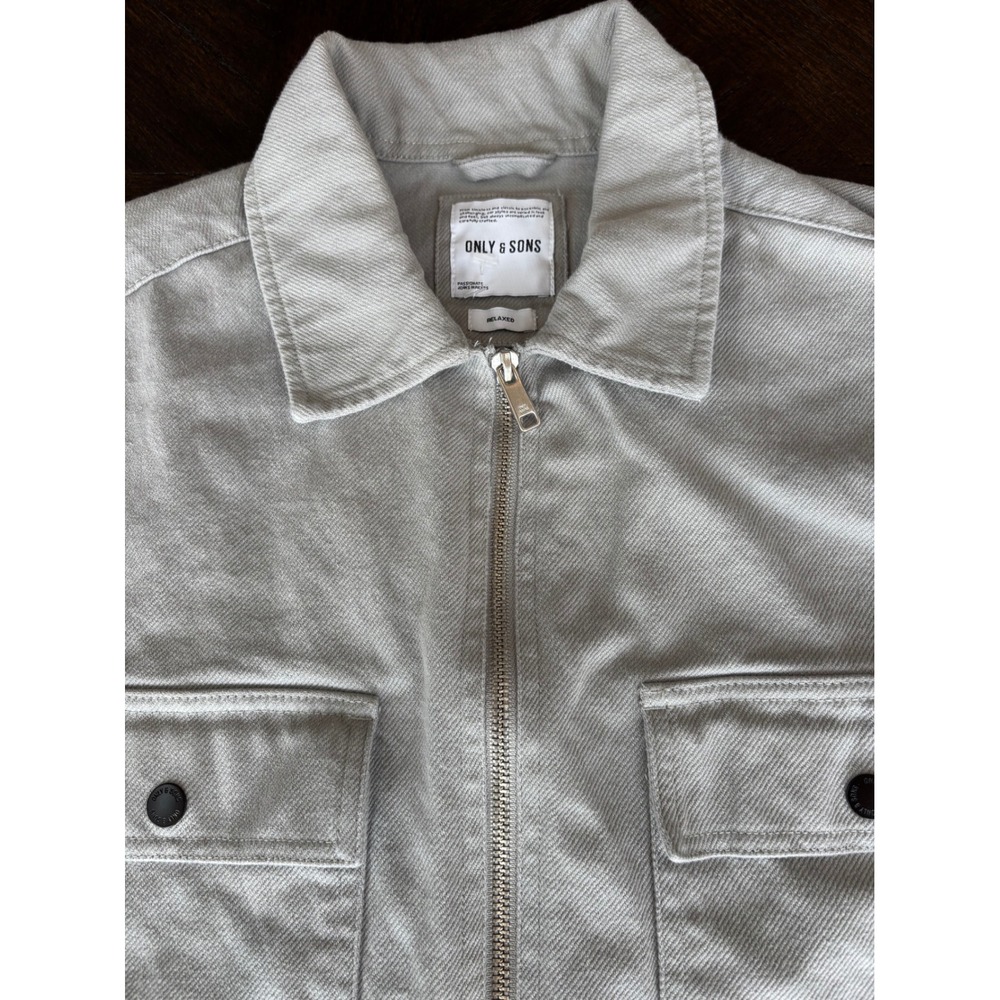ONLY & SONS Mens Heavy Twill Zip Relaxed Fit Long Shirt Gray Large shacket